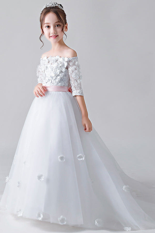 Colored Strapless Flower Girl Dresses with Sleeves