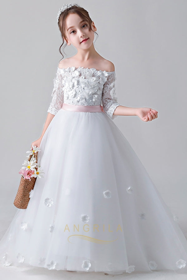 Colored Strapless Flower Girl Dresses with Sleeves