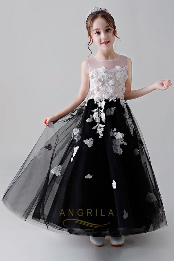 Colored Sleeveless Flower Girl Dresses with Hand-made Flowers