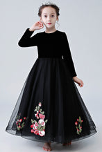 Black Floor-Length Flower Girl Dresses with Long Sleeves