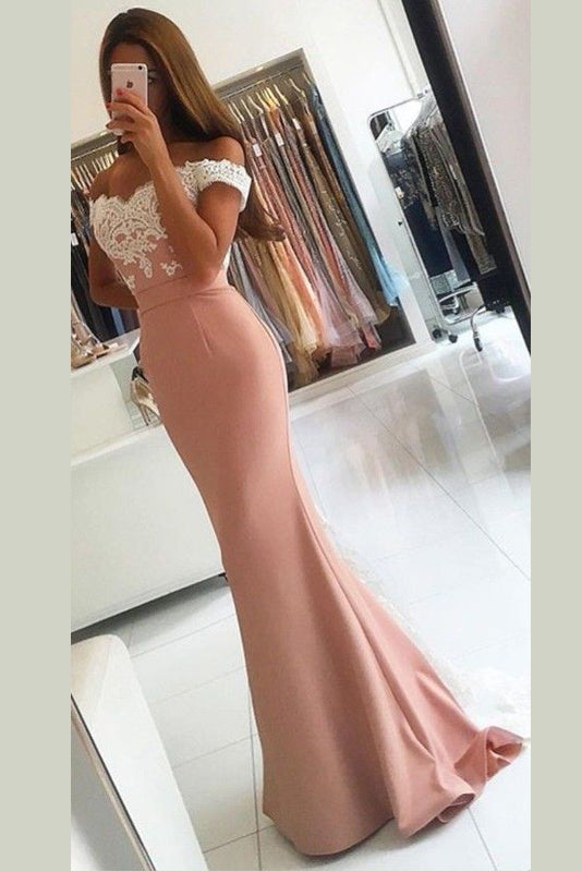 Trumpet Appliques Off-the-Shoulder Sweep Train Long Prom Dress Main image
