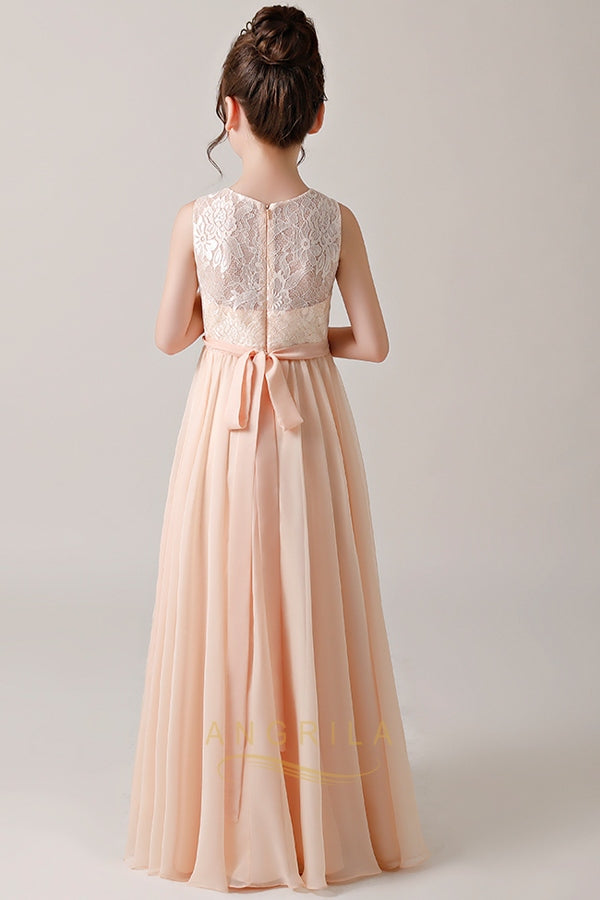 Floor-Length Lace and Chiffon A-Line Flower Girl Dress