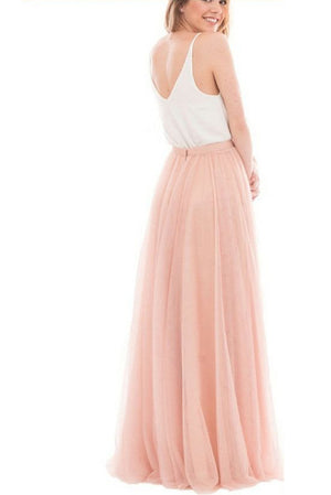 Two-Piece Stretch Satin and Tulle A-Line Bridesmaid Dress