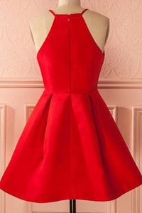 A-Line Square Neck Short Satin Homecoming Dress with Pleats