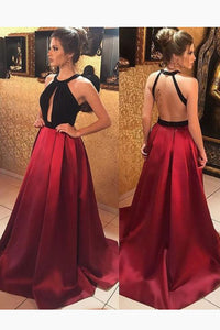 A-Line Halter Satin Ruffles Prom Dresses