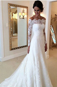 Off-the-shoulder Full/Long Sleeves Lace Bridal Wedding Dresses