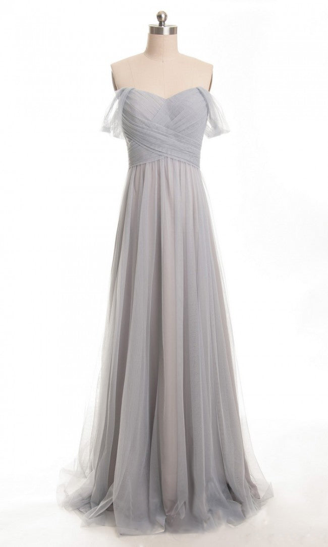 Off-the-Shoulder Crossover Tulle A-Line Bridesmaid Dress