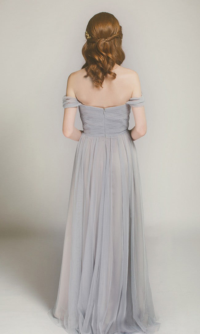 Off-the-Shoulder Crossover Tulle A-Line Bridesmaid Dress