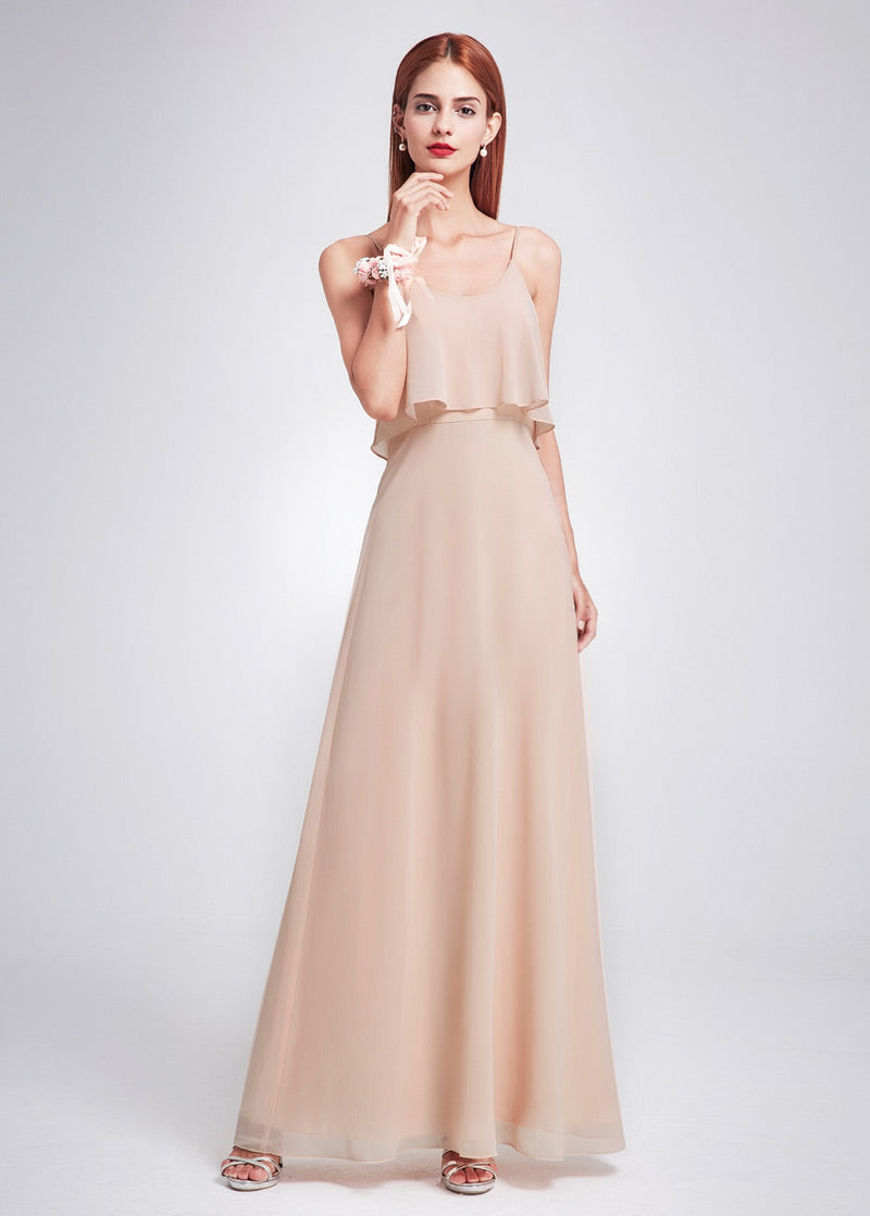 Strappy Chiffon A-Line Bridesmaid Dress with Popover Bodice
