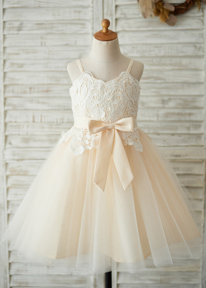 Tulle Straps Flower Girl Dress