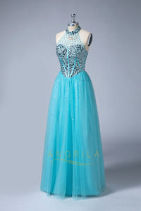 Halter A-Line Beading Prom Evening Dresses