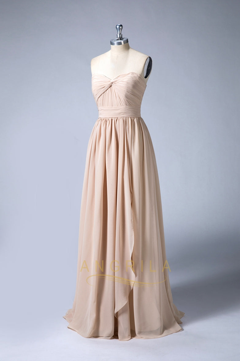 Twist-Front Chiffon A-Line Bridesmaid Dress with Cascading Ruffle