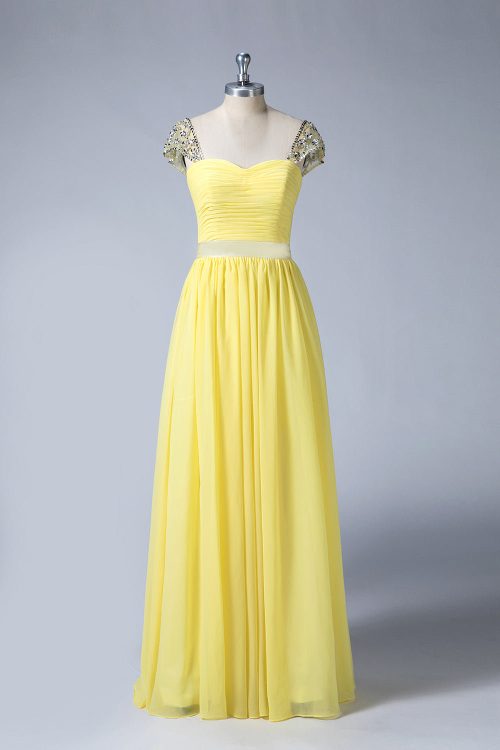Ruched Cap-Sleeve Chiffon A-Line Bridesmaid Dress