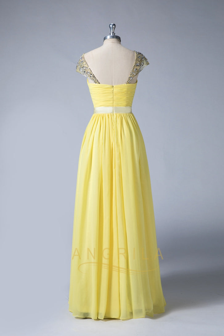 Ruched Cap-Sleeve Chiffon A-Line Bridesmaid Dress