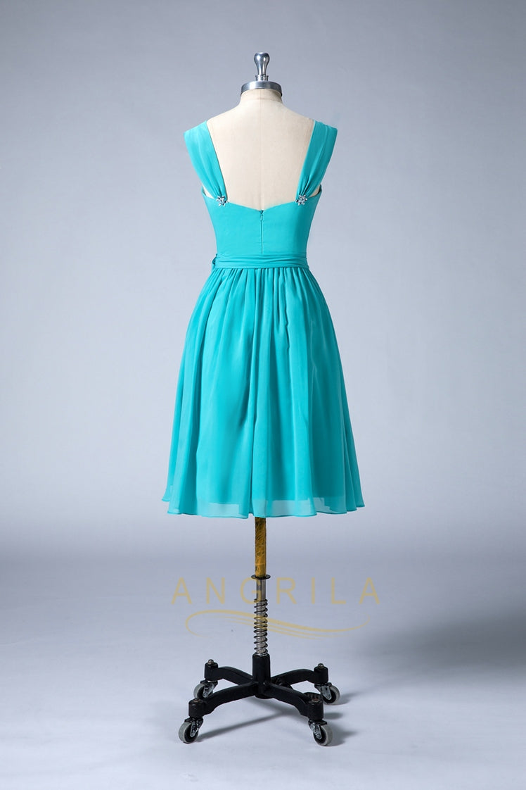 Short V-Neck Chiffon A-Line Cocktail Dress with Bow Sash