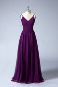 Amethyst V-Neck Chiffon A-Line Bridesmaid Dress with V-Back