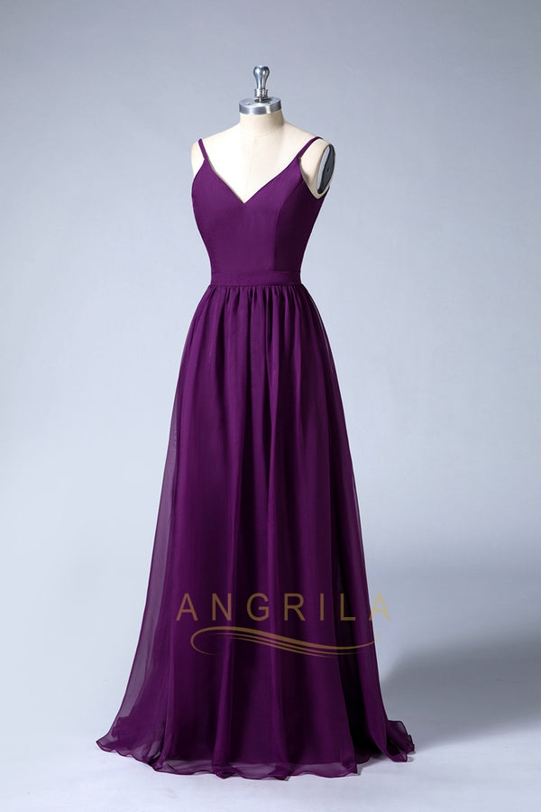 Amethyst V-Neck Chiffon A-Line Bridesmaid Dress with V-Back