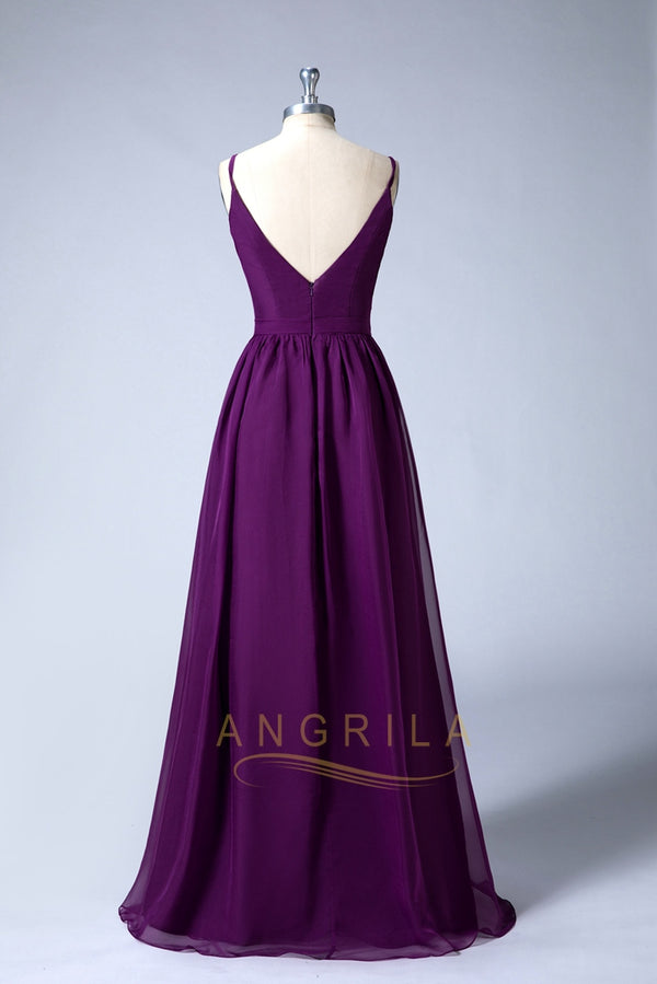 Amethyst V-Neck Chiffon A-Line Bridesmaid Dress with V-Back