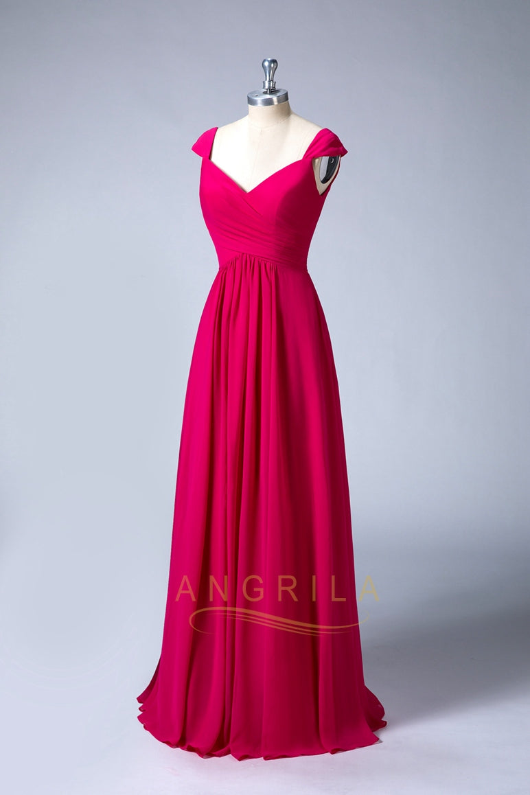 V-Neck Chiffon A-Line Bridesmaid Dress with Folded Straps