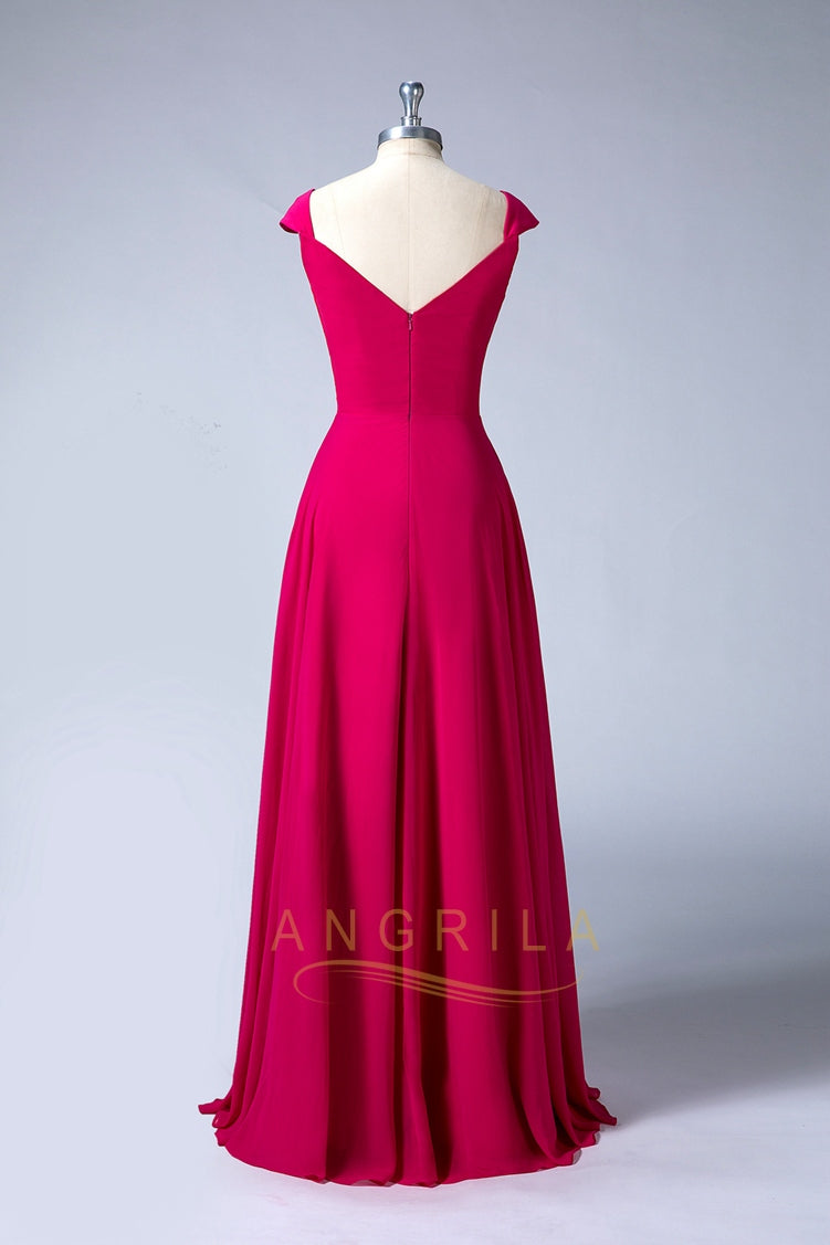 V-Neck Chiffon A-Line Bridesmaid Dress with Folded Straps