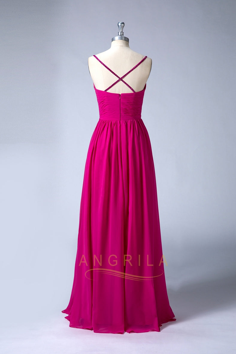 Ruched Crisscross-Back Chiffon A-Line Bridesmaid Dress