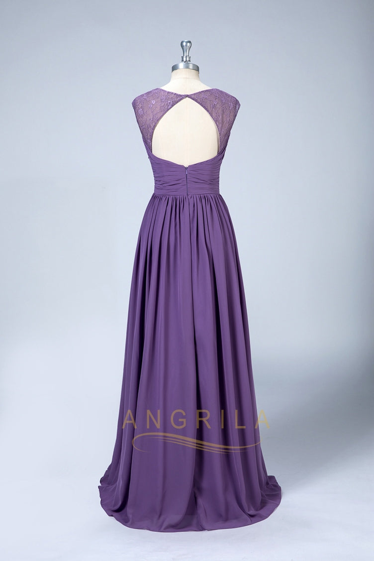 Keyhole-Back Lace and Chiffon A-Line Bridesmaid Dress