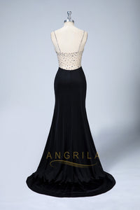 Spaghetti Straps Beading Evening Dresses with Slit