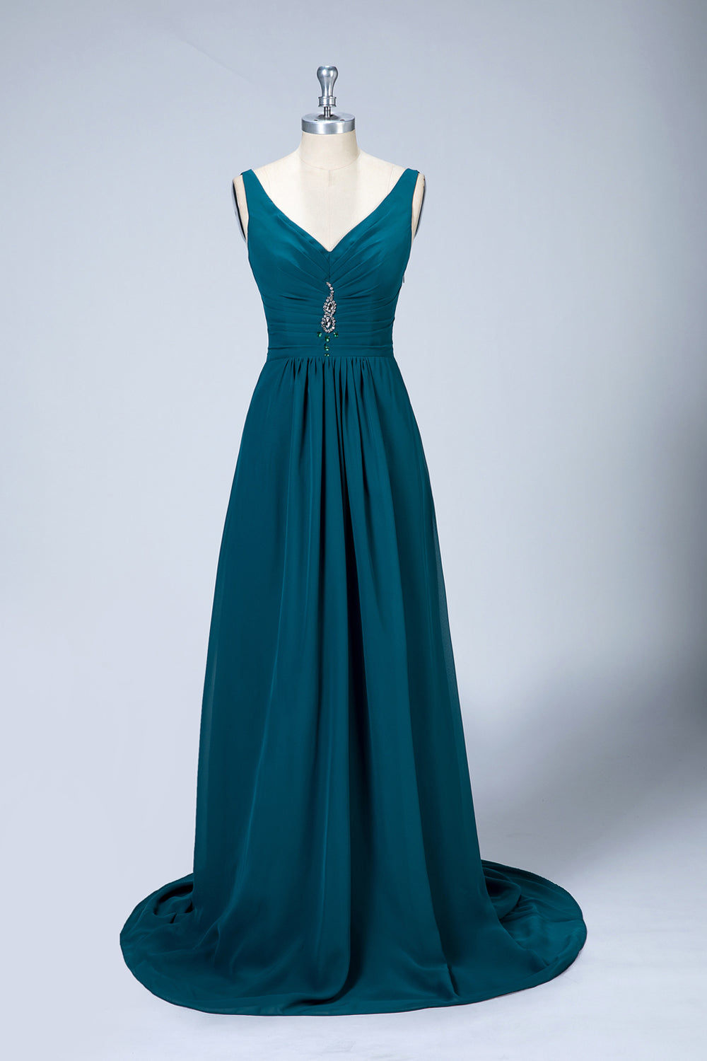 V-Neck Chiffon A-Line Bridesmaid Dress with Sweep Train