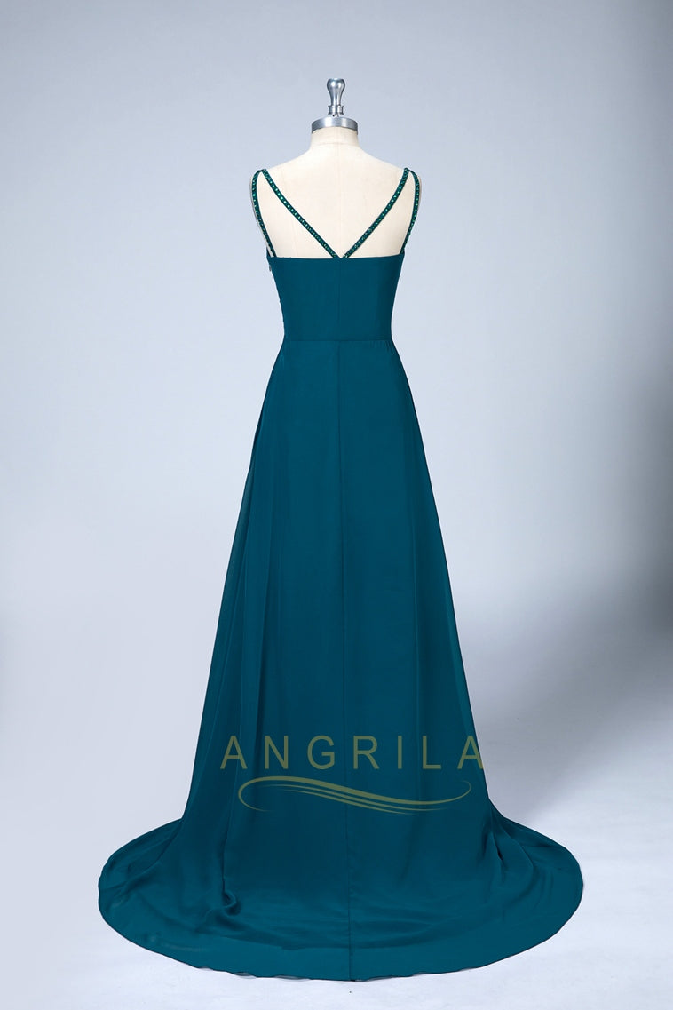 V-Neck Chiffon A-Line Bridesmaid Dress with Sweep Train