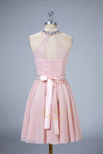 Halter A-Line Lace and Chiffon Homecoming Dresses
