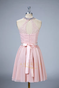 Halter A-Line Lace and Chiffon Homecoming Dresses