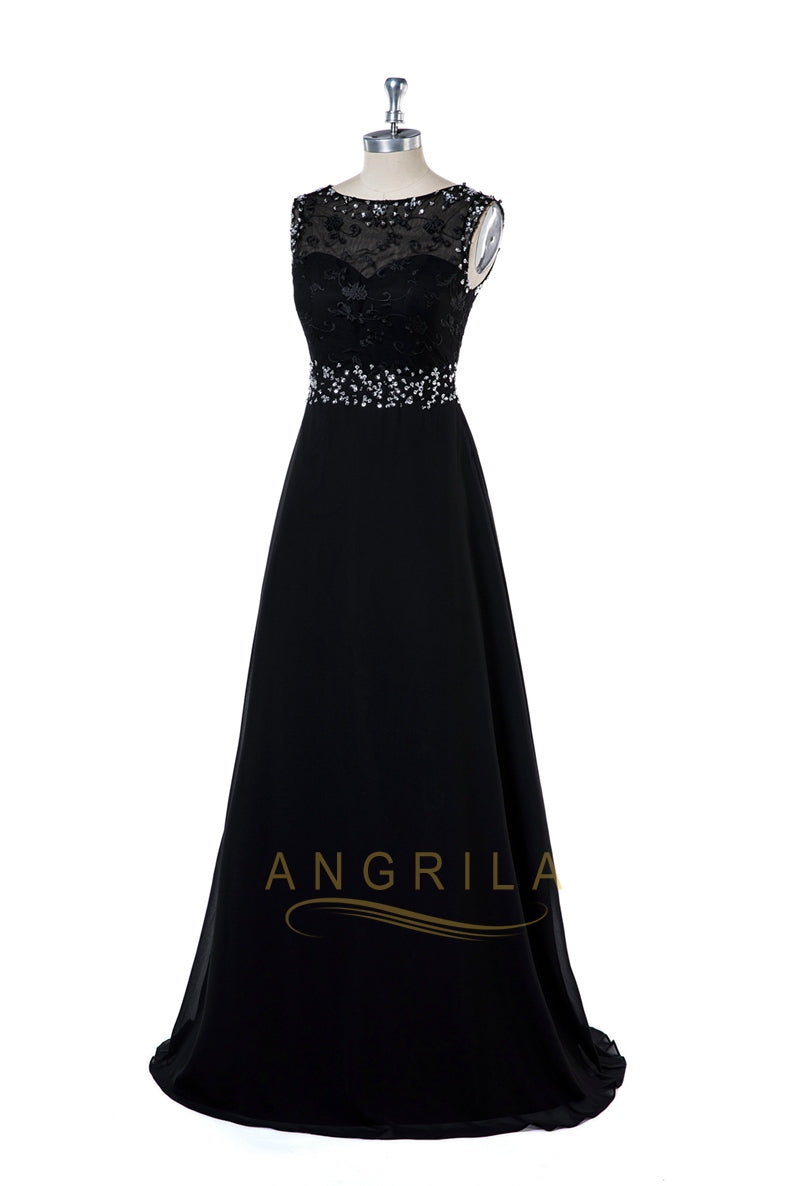 Chiffon A-Line Bridesmaid Dress with Illusion Bodice