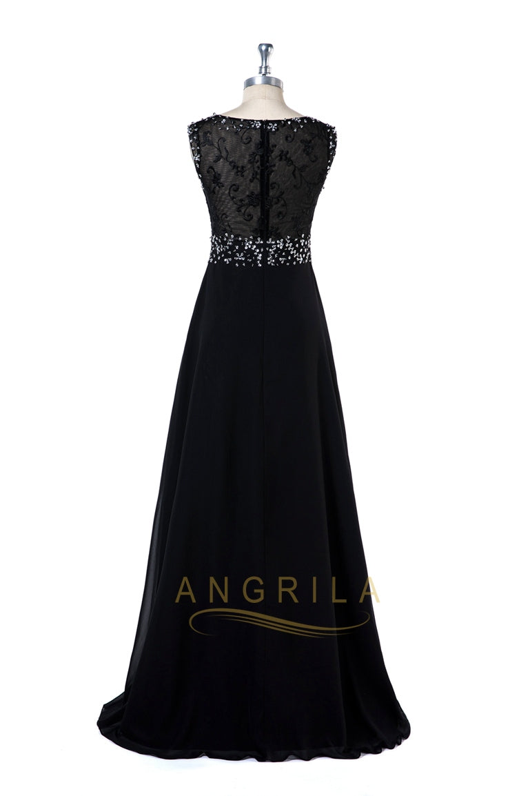 Chiffon A-Line Bridesmaid Dress with Illusion Bodice