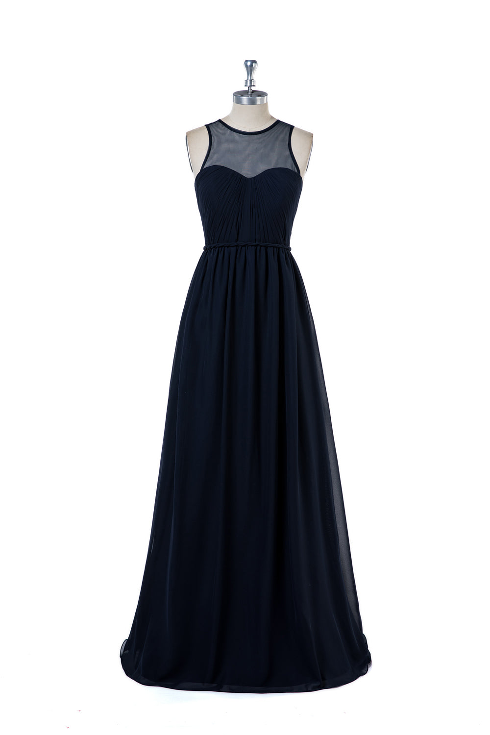 Illusion-Neck Chiffon A-Line Bridesmaid Dress with Keyhole Back