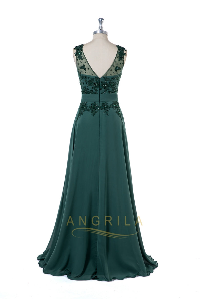 V-Back Floral-Applique Chiffon A-Line Bridesmaid Dress