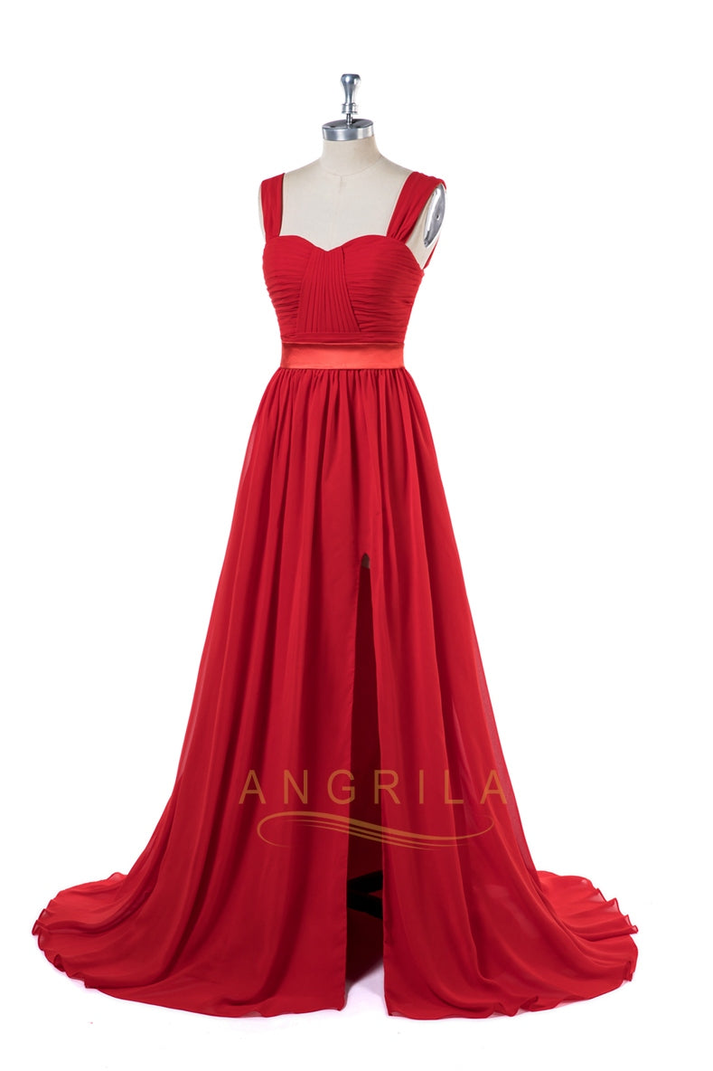 Sweetheart Chiffon A-Line Prom Dress with Front Slit and Train