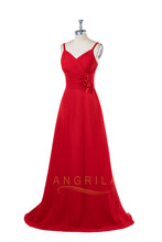 Red A-Line Long Bridesmaid Dresses with Flowers