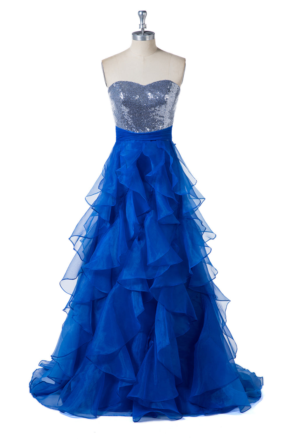 Strapless Sequin and Tulle Ball Gown Prom Dress with Ruffles
