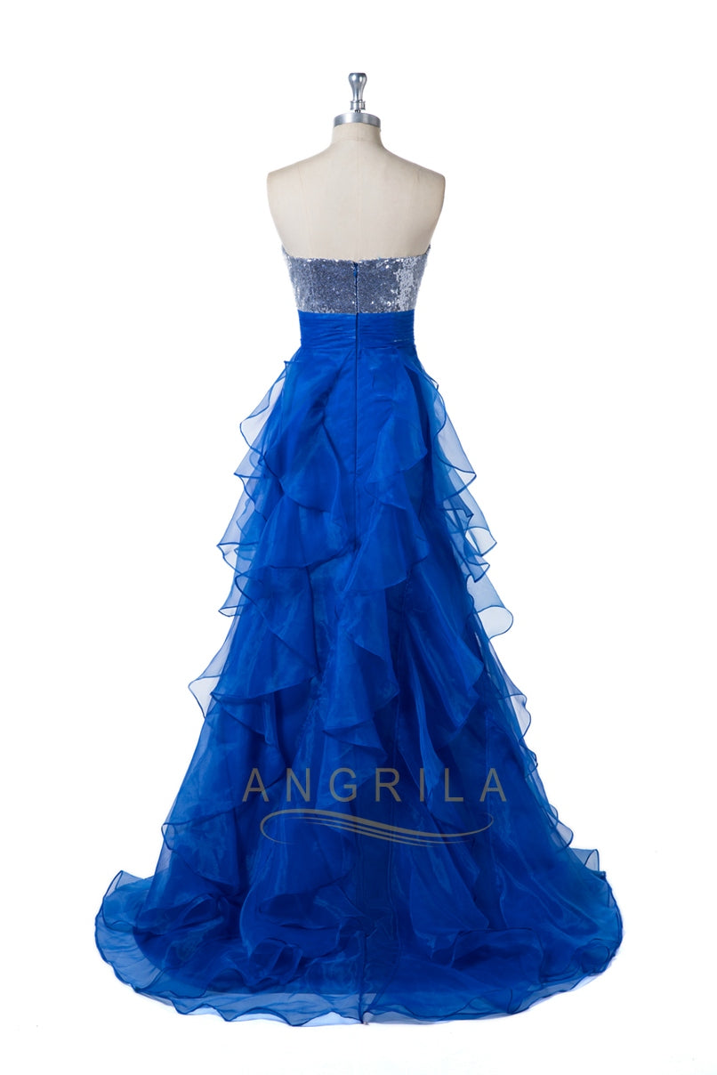 Strapless Sequin and Tulle Ball Gown Prom Dress with Ruffles
