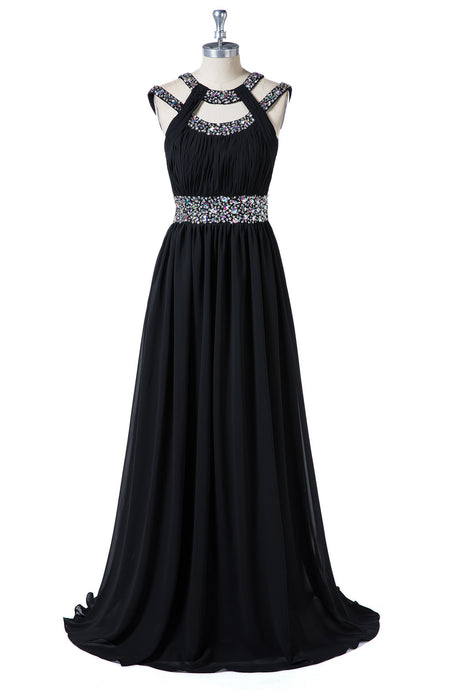 Black Beading A-Line Formal Dresses