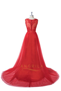 Red Sleeveless Prom Dresses with Beads