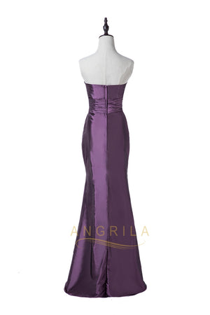 Amethyst Strapless Ruched Stretch Satin Mermaid Evening Gown