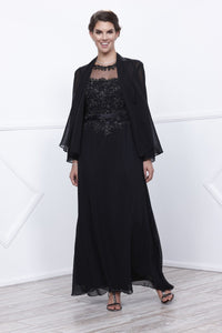 Long Black Applique Mother Dress