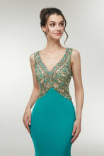 Sexy Mermaid Backless V-Neck Prom Dress with Crystal