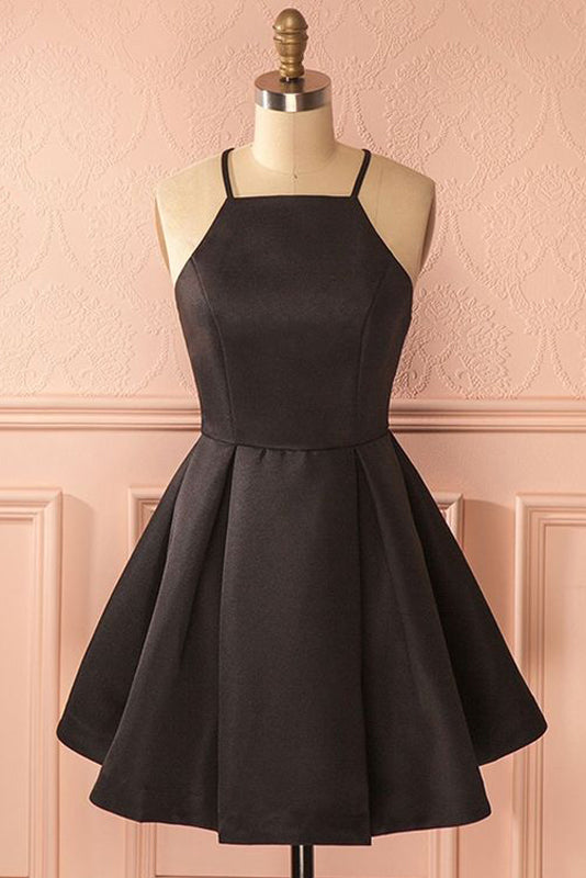 A-Line Square Neck Short Satin Homecoming Dress with Pleats Main image