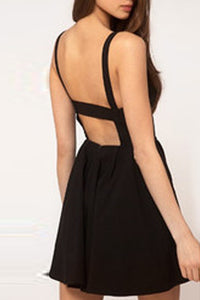 Simple Spaghetti Straps Backless Black Short Homecoming Dress