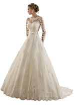 Lace Applique Long Sleeves Chapel Wedding Dress