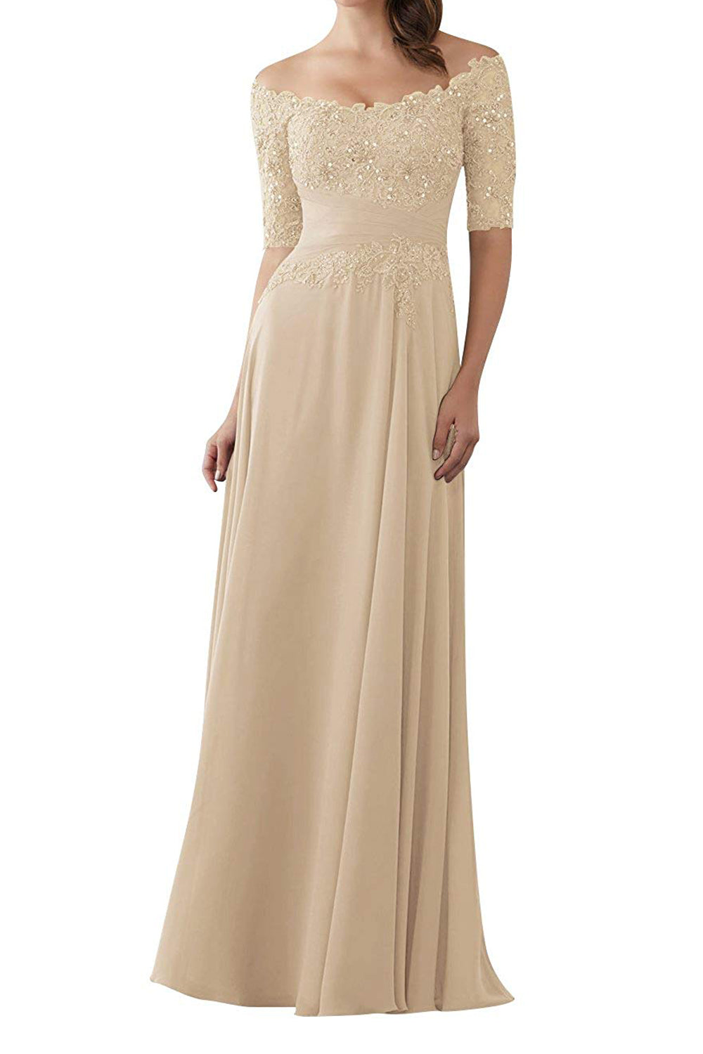 Mother of The Bride Gowns with Sleeves Lace Long Chiffon Beaded Main image