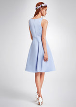 Blue V-neck Bridesmaid Dress