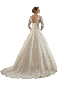 Lace Applique Long Sleeves Chapel Wedding Dress